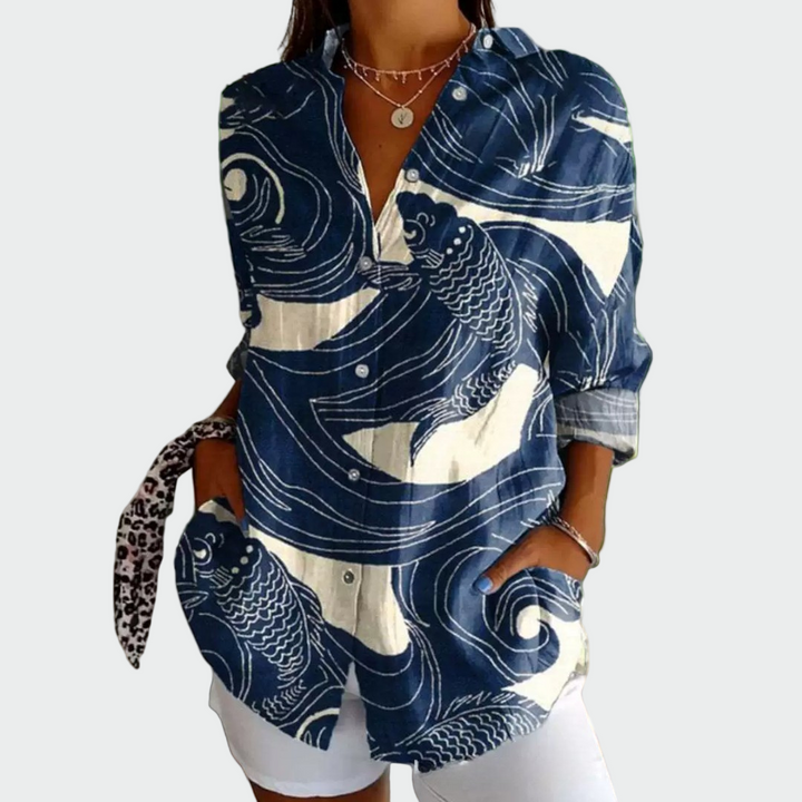 Stiilne lillemustriga pluus jahedateks päevadeks