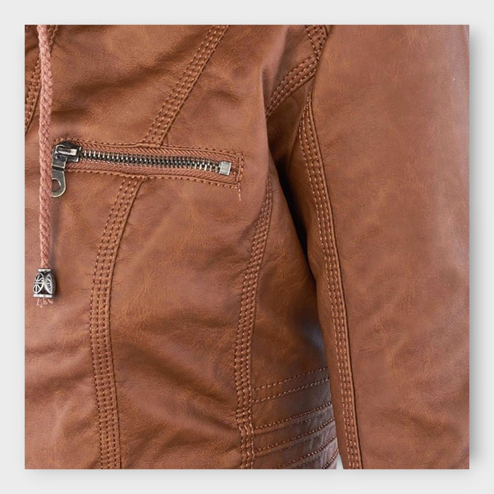 Moodne nahktagi kapuutsiga ja ajatu disainiga