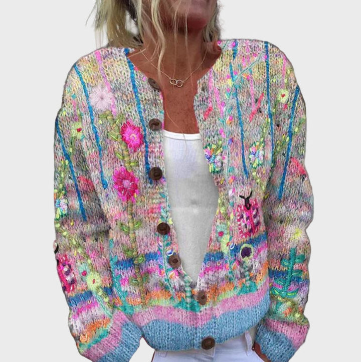 Elegantne kootud vest lillemustriga jahedateks päevadeks