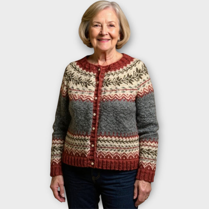 Kootud kardigan nööpide ja mustriga stiilseks soojuseks