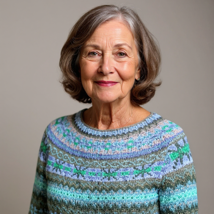 Geomeetriliste mustritega soe kootud kampsun